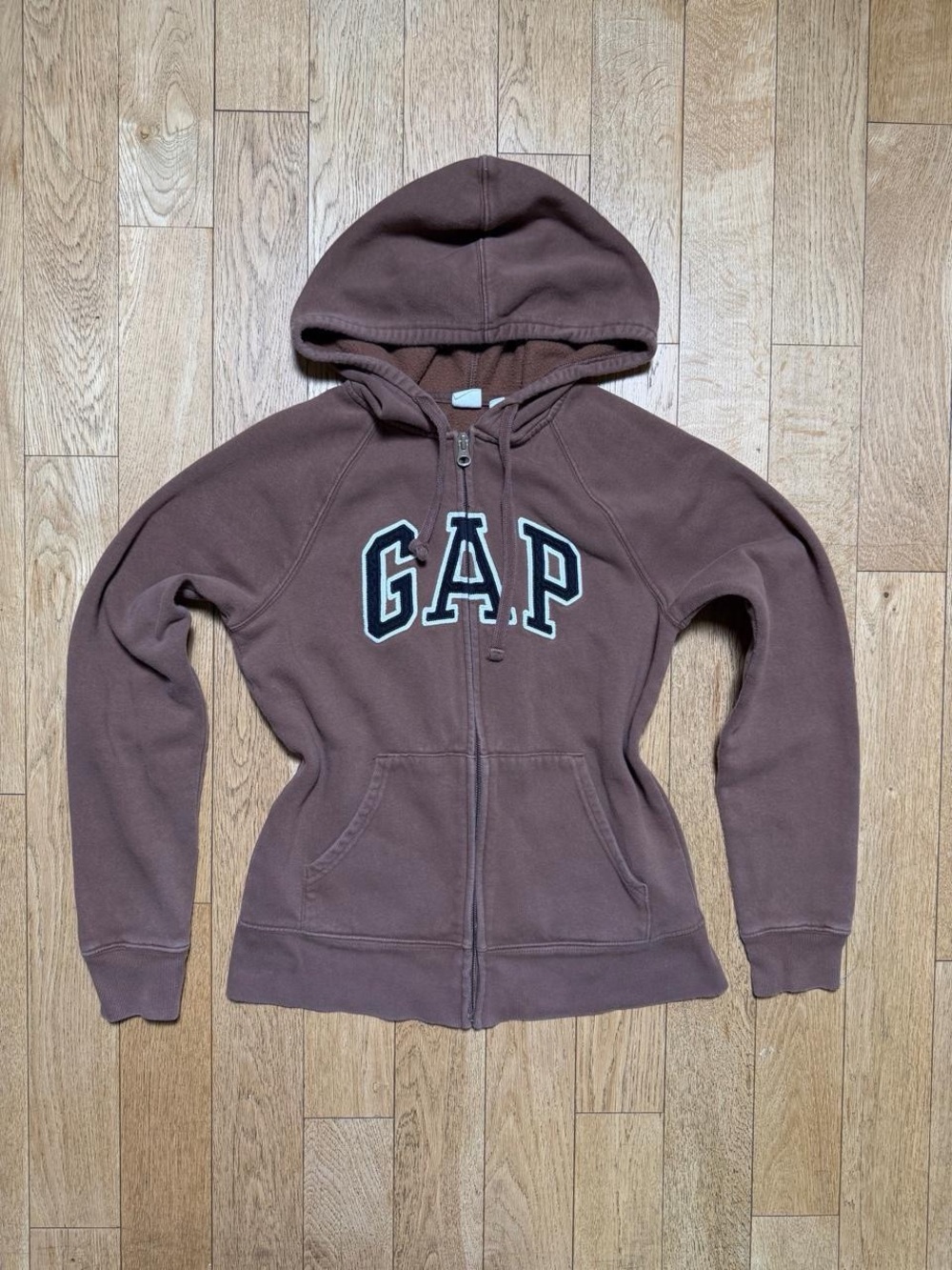 Y2K GAP Brown Logo Zip Hoodie Fitted Full Zip Sweatshirt